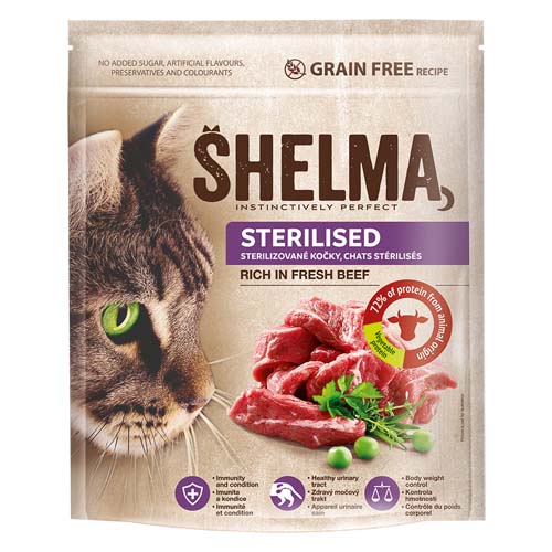 SHELMA Freshmeat Sterilised 750g hovädzie granule pre mačky
