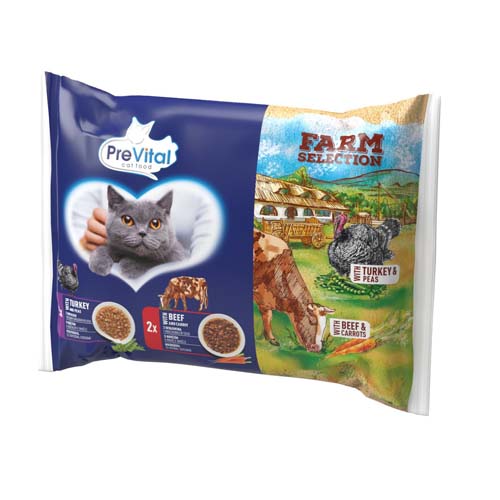 PreVital FARM Selection 4x85g kapsičky pre mačky 2xhovädzia-mrkva + 2xmorka-hrášok